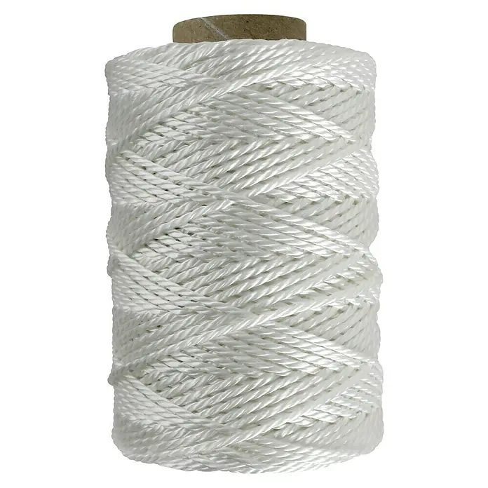 Stabilit Ovillo de cordel - Ø x L: 1,5 mm x 100 m, Blanco - Primer plano de una bobina de hilo de nailon blanco brillante, ideal para diversos proyectos de manualidades y reparaciones.