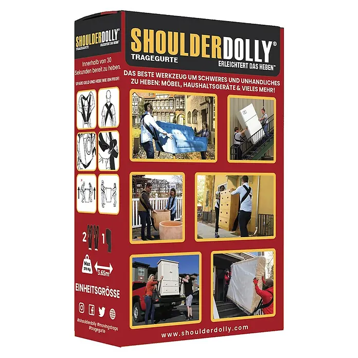 Tragegurt - Traglast: 370 kg - ShoulderDolly Tragegurte: Das beste Werkzeug zum Heben von Möbeln und Haushaltsgeräten bis 370 kg. Einheitgröße für einfaches und sicheres Tragen.