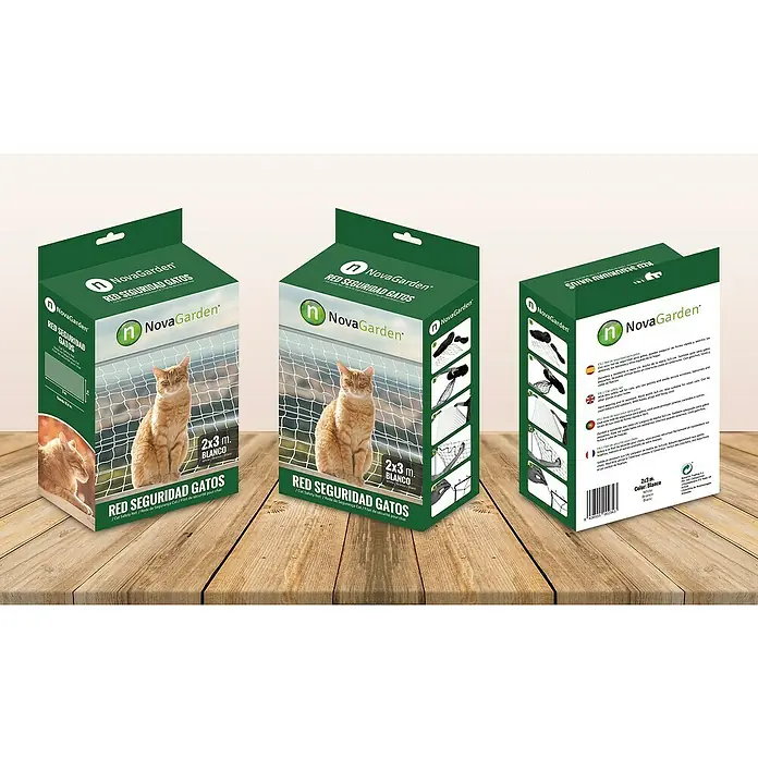 Red de protección para gatos - 2 x 3 m, Poliéster - Imagen del producto de la red de seguridad para gatos NovaGarden para asegurar ventanas y balcones de 2x3 m, color blanco.