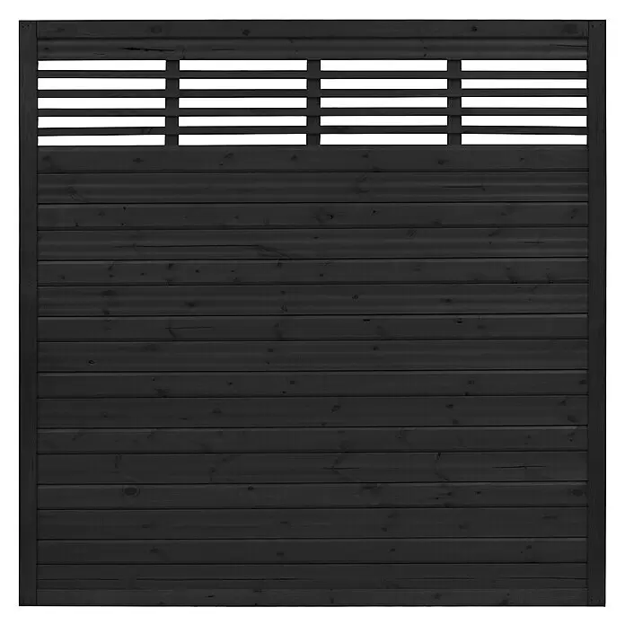 Andrewex Sichtschutzelement Lucca - 180 x 180 cm, Holz, Anthrazit - Dunkelgraues Holzzaunelement mit Lattenaufsatz und massiven horizontalen Brettern unten.