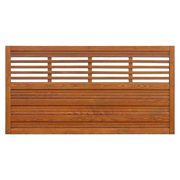 Andrewex Sichtschutzelement Lucca - 180 x 90 cm, Holz, Teak - Braunes Holzzaunfeld mit Lattenoberteil und massivem Bretterunterteil, mit natürlicher Holzmaserung.