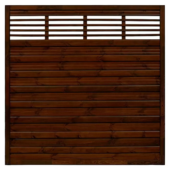 Andrewex Sichtschutzelement Lucca - 180 x 180 cm, Holz, Braun - Dunkelbraunes Holzzaunelement mit horizontalen Lamellen und offenem Lamellenaufsatz.
