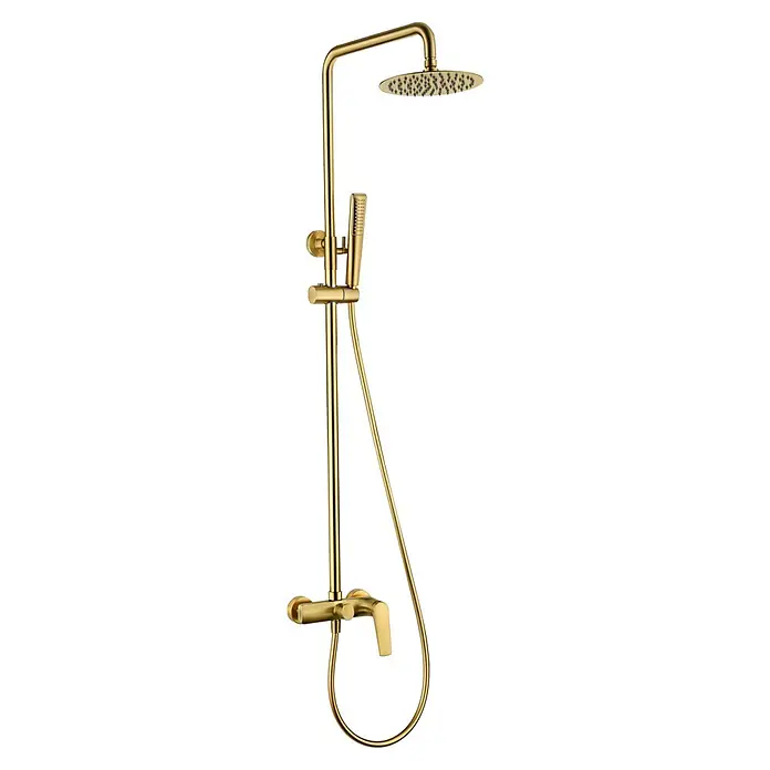 Imex Delos Sistema de ducha - Grifo monomando, Oro - Sistema de ducha dorado con rociador superior y teleducha. Un accesorio elegante para una experiencia de ducha lujosa.