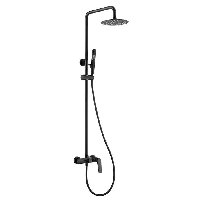 Imex Delos Sistema de ducha - Grifo monomando, Negro - Conjunto de ducha negro con rociador y teleducha para una experiencia de ducha lujosa. Accesorio de baño moderno con diseño elegante.