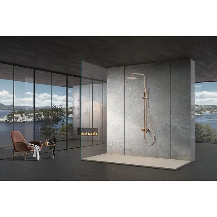 Imex Delos Sistema de ducha - Grifo monomando, Oro rosa - Elegante ducha de lluvia en oro rosa: Disfrute de duchas lujosas con este elegante sistema de ducha. El diseño moderno realza cualquier baño.