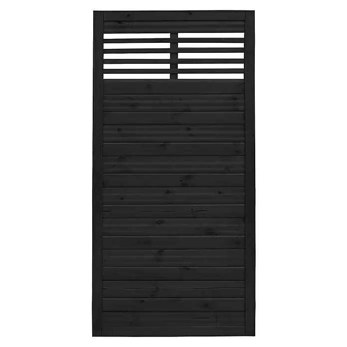 Andrewex Sichtschutzelement Lucca - 90 x 180 cm, Holz, Anthrazit - Dunkles Holzzaunelement mit horizontalen Lamellen und offenem Lattenoberteil.