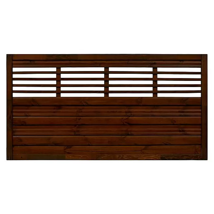 Andrewex Sichtschutzelement Lucca - 180 x 90 cm, Holz, Braun - Dunkelbraunes Holzzaunelement mit horizontalen Lamellen, unten geschlossen und oben offen.