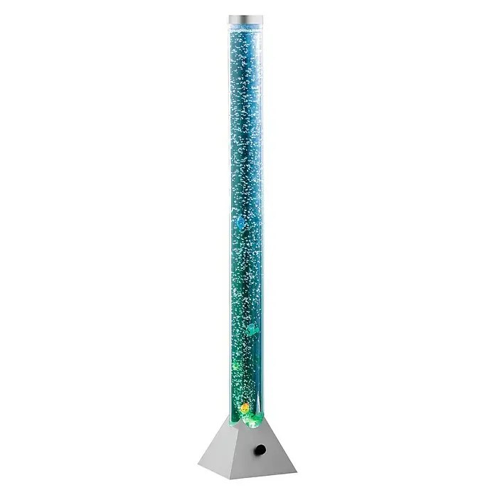 Reality LED-Stehleuchte Motion - 3,5 W, Höhe: 130 cm, Bunt, RGB - Ein faszinierender Blubbersäule-Turm mit bunten Fischen, Luftblasen und einem grauen Sockel für ein beruhigendes visuelles Erlebnis.