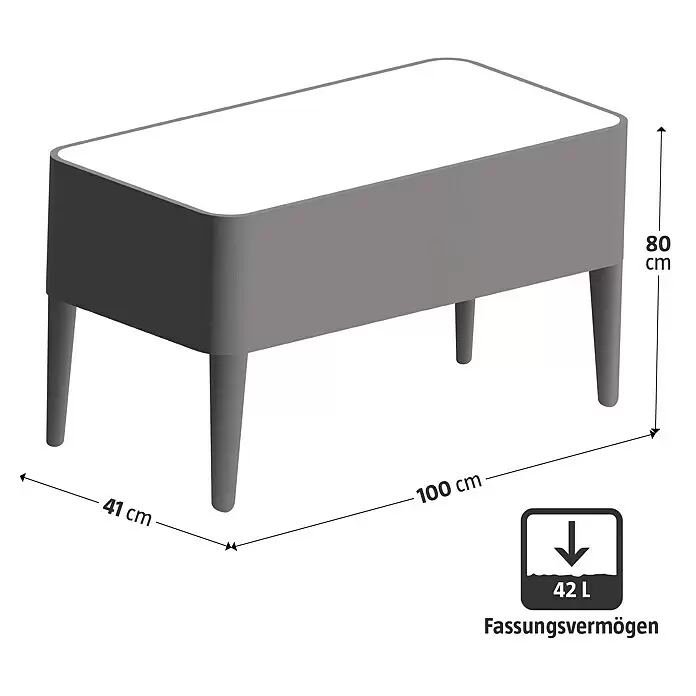 Floraworld Hochbeet Mobil - 41 x 100 x 80 cm, Stahl, Anthrazit - Graues rechteckiges Hochbeet mit Beinen, 100x41x80 cm, mit 42 L Fassungsvermögen.