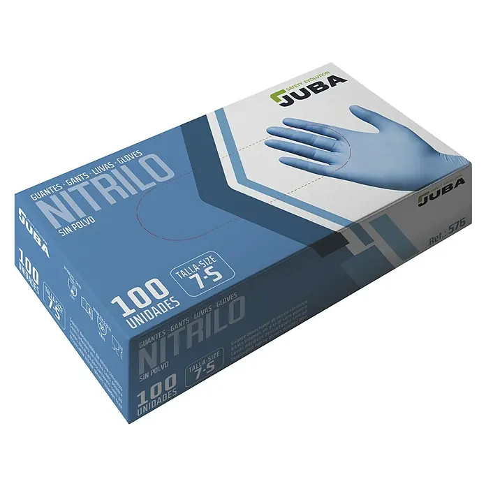 Juba Guantes desechables - Talla del guante: 8, Azul, 2 ud. - Caja de guantes de nitrilo JUBA, sin polvo, talla 7-S, que contiene 100 unidades. Ideal para la protección en diversas tareas.