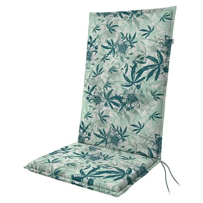 Doppler Sitzauflage Living - Hochlehner, L x B x H: 119 x 48 x 6 cm, Baumwoll-Polyester-Mischgewebe, Türkis - Eine dekorative Gartenstuhlauflage mit floralem Muster in Grün- und Blautönen. Ideal für bequemes Sitzen im Garten oder auf der Terrasse.