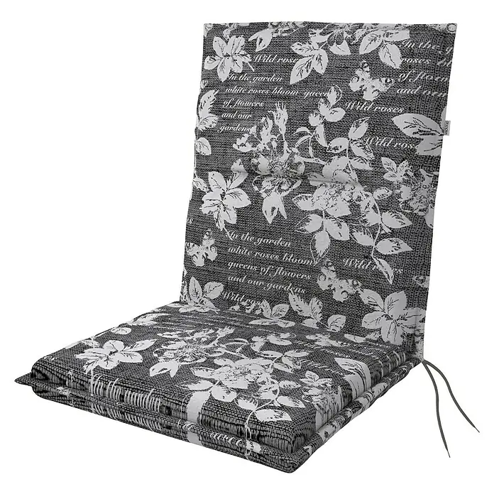 Doppler Sitzauflage Spot - Niederlehner, L x B x H: 100 x 48 x 5 cm, Kunststoff, Baumwolle, Grau/Weiß - Sitzkissen für Stuhl mit Blumenmuster. Bequemes Polster mit Gartenmotiv für ein stilvolles und komfortables Ambiente im Freien oder im Innenbereich.