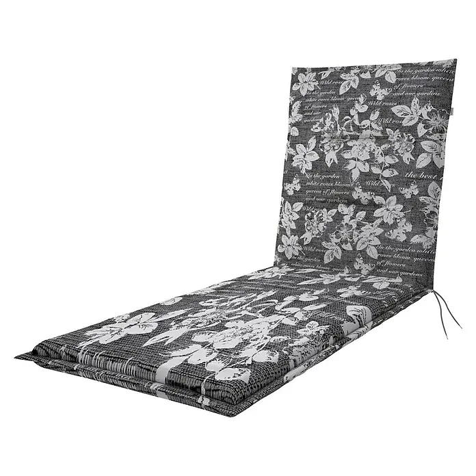 Doppler Liegenauflage Spot - L x B x H: 195 x 60 x 5 cm, Polyester, Grau/Weiß - Eine stilvolle Gartenliegenauflage mit Blumenmuster, die Komfort und Eleganz für entspannte Stunden im Freien bietet.