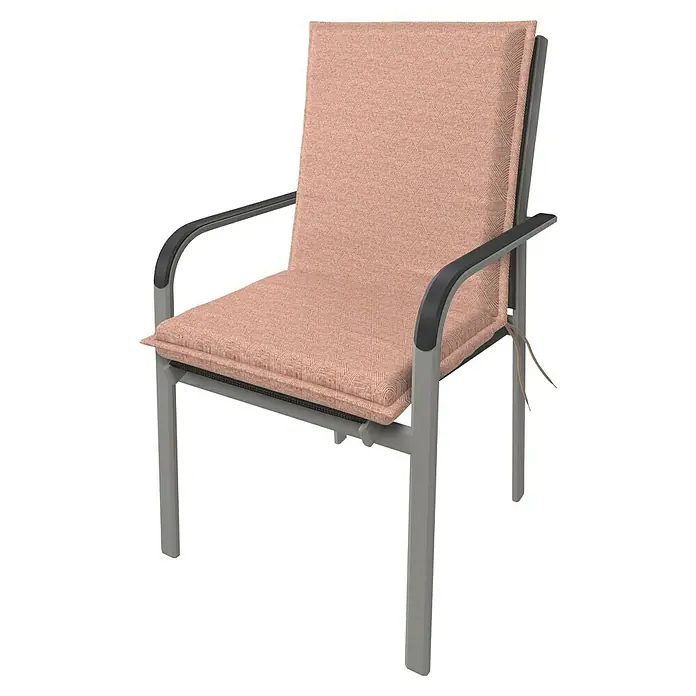 Doppler Sitzauflage Art - Niederlehner, L x B x H: 100 x 48 x 6 cm, Baumwoll-Polyester-Mischgewebe, Rosa - Gepolsterter Stuhl mit grauem Rahmen und rosafarbenem Kissen für zusätzlichen Komfort und Stil.