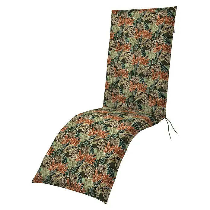Doppler Liegenauflage Living - Relaxsesselauflage, L x B x H: 170 x 48 x 6 cm, Polyester, Baumwolle, Gün/Orange - Gemusterte Liegenauflage mit tropischem Blätterdruck. Die bequeme Auflage verwandelt jede Liege in eine Wohlfühloase mit frischem Look.