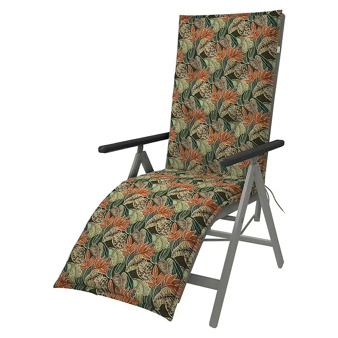 Doppler Liegenauflage Living - Relaxsesselauflage, L x B x H: 170 x 48 x 6 cm, Polyester, Baumwolle, Gün/Orange - Entspannen Sie stilvoll mit diesem Liegestuhl! Der Stuhl verfügt über ein florales Muster auf dem Stoff und ist ideal für den Garten oder die Terrasse.