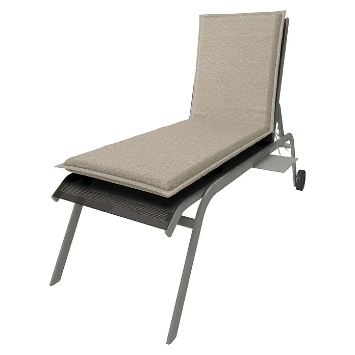 Doppler Liegenauflage Art - L x B x H: 195 x 60 x 6 cm, Polyester, Beige - Eine elegante Sonnenliege mit grauem Rahmen und einer bequemen, hellbraunen Auflage für entspannte Stunden im Freien.