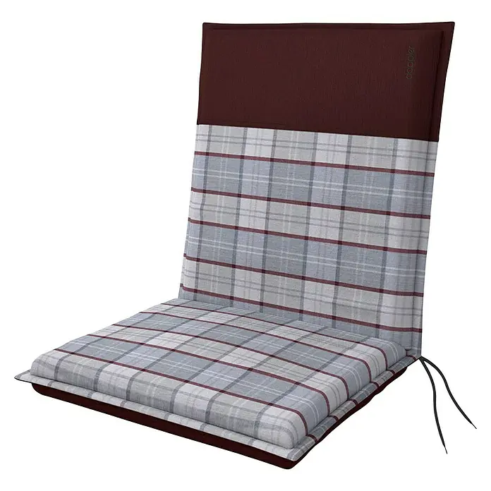 Doppler Sitzauflage Casa - Niederlehner, L x B x H: 100 x 48 x 6 cm, Polyester, Rot/Grau - Sitzkissen für Stühle mit kariertem Muster und burgunderrotem Kopfteil, ideal für zusätzlichen Komfort und Stil.