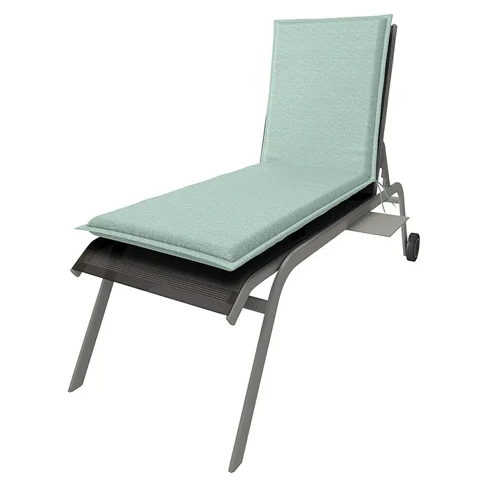 Doppler Liegenauflage Art - L x B x H: 195 x 60 x 6 cm, Polyester, Mint - Eine graue Gartenliege mit einer hellblauen Auflage zum entspannten Sonnenbaden im Garten oder auf der Terrasse.