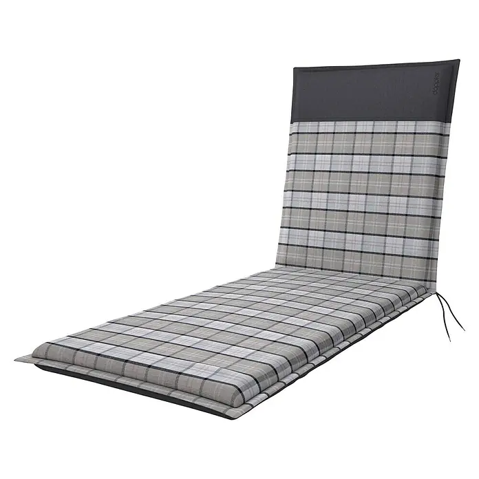 Doppler Liegenauflage Casa - L x B x H: 195 x 60 x 6 cm, Polyester, Grau - Gepolsterte Liegenauflage mit grauem Karomuster und dunklem Kopfteil für Komfort im Garten oder auf der Terrasse.