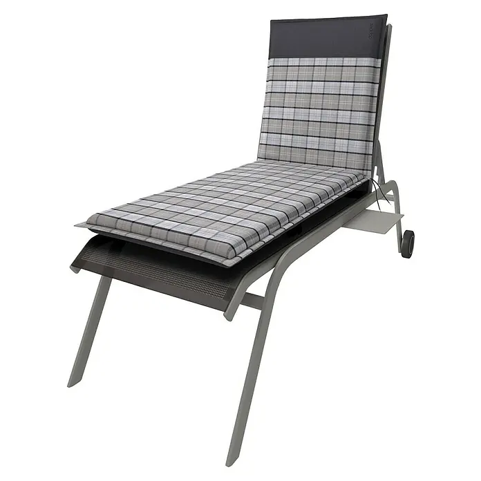 Doppler Liegenauflage Casa - L x B x H: 195 x 60 x 6 cm, Polyester, Grau - Eine moderne graue Liege mit kariertem Kissen und verstellbarer Rückenlehne. Perfekt für entspannte Stunden im Garten oder auf der Terrasse.