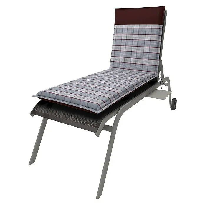Doppler Liegenauflage Casa - L x B x H: 195 x 60 x 6 cm, Polyester, Rot - Eine komfortable Liege mit kariertem Kissen und braunem Kopfteil lädt zum Entspannen im Garten oder auf der Terrasse ein.