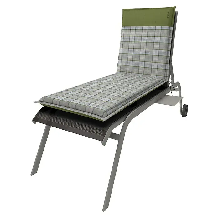 Doppler Liegenauflage Casa - L x B x H: 195 x 60 x 6 cm, Polyester, Grün - Diese elegante Liege mit grauem Rahmen und karierter Auflage lädt zum Entspannen im Garten oder auf der Terrasse ein.