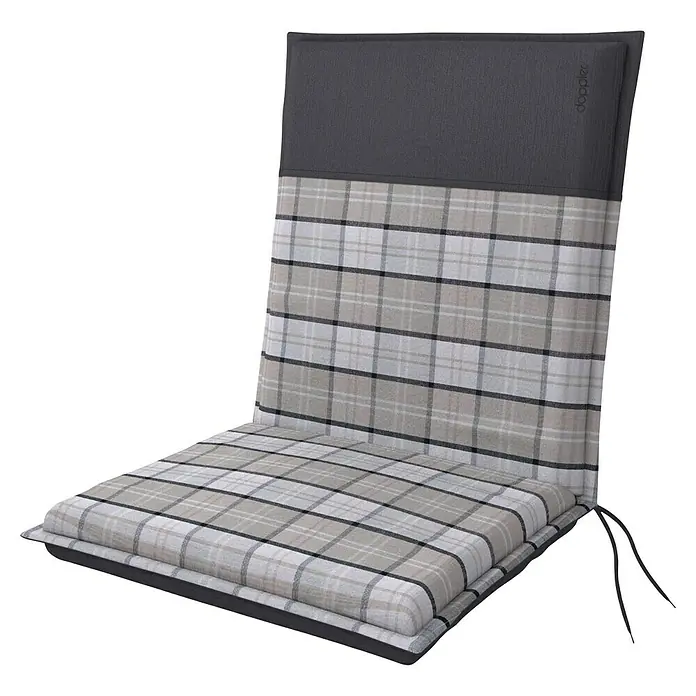 Doppler Sitzauflage Casa - Niederlehner, L x B x H: 100 x 48 x 6 cm, Polyester, Grau/Weiß - Hochlehner-Auflage mit grau-kariertem Muster. Komfortable und stilvolle Sitzauflage für Gartenmöbel, perfekt für entspannte Stunden im Freien.