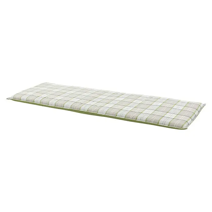 Doppler Bankauflage Casa - 3er Bank, L x B x H: 150 x 45 x 4 cm, Polyester, Schaumstoff, Weiß/Beige - Gepolsterte Gartenbankauflage mit einem grünen und weißen Karomuster für zusätzlichen Komfort und Stil im Freien.