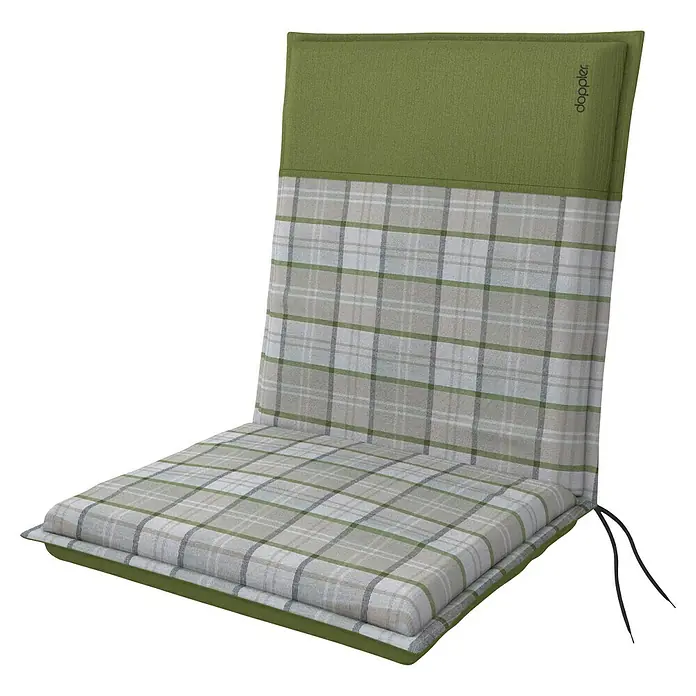 Doppler Sitzauflage Casa - Niederlehner, L x B x H: 100 x 48 x 6 cm, Polyester, Grau/Grün - Gepolsterte Gartenstuhlauflage in Grün und Karomuster für komfortables Sitzen im Freien. Ideal für Gartenmöbel und entspannte Stunden.