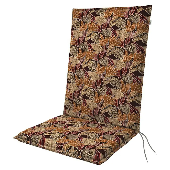 Doppler Sitzauflage Midi Living - L x B x H: 110 x 48 x 6 cm, Baumwoll-Polyester-Mischgewebe, Braun/Beige - Gepolsterte Gartenstuhlauflage mit botanischem Muster in Braun-, Beige- und Rottönen für bequemes Sitzen im Freien.