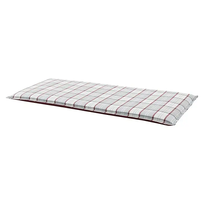 Doppler Bankauflage Casa - 2er Bank, L x B x H: 120 x 45 x 4 cm, Polyester, Schaumstoff, Weiß/Rot - Gepolsterte Bankauflage mit einem rot-grauen Karomuster. Die weiche Polsterung sorgt für zusätzlichen Komfort und Stil im Innenbereich.