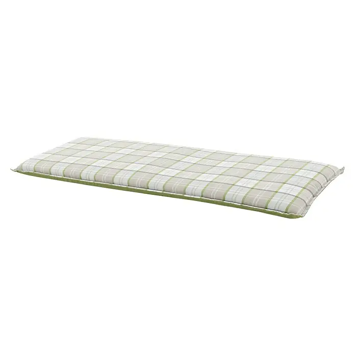 Doppler Bankauflage Casa - 2er Bank, L x B x H: 120 x 45 x 4 cm, Polyester, Schaumstoff, Weiß/Beige - Ein längliches, kariertes Sitzkissen in Grün-, Grau- und Weißtönen, ideal für Bänke oder Stühle, für zusätzlichen Komfort und Stil.