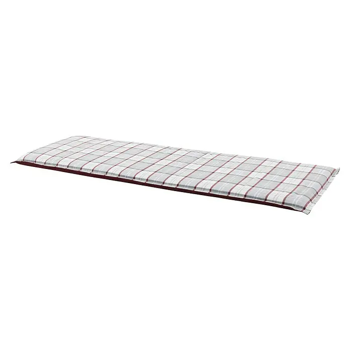 Doppler Bankauflage Casa - 3er Bank, L x B x H: 150 x 45 x 4 cm, Polyester, Schaumstoff, Weiß/Rot - Längliches, kariertes Sitzkissen mit rotem Rand, ideal für Gartenbänke. Komfort und Stil für den Außenbereich.