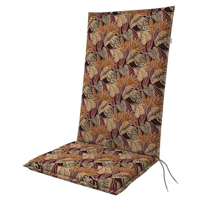 Doppler Sitzauflage Living - Hochlehner, L x B x H: 119 x 48 x 6 cm, Baumwoll-Polyester-Mischgewebe, Orange/Beige - Hochwertige Stuhlauflage mit üppigem Blattmuster in Braun- und Rottönen für bequemes Sitzen und stilvolles Ambiente im Garten oder auf der Terrasse.
