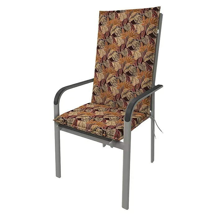 Doppler Sitzauflage Living - Hochlehner, L x B x H: 119 x 48 x 6 cm, Baumwoll-Polyester-Mischgewebe, Orange/Beige - Ein stilvoller Gartenstuhl mit gemütlichem Kissen und Armlehnen. Perfekt für entspannte Stunden im Freien. Das Kissen hat ein attraktives Blattmuster.