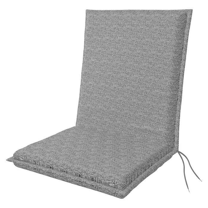 Doppler Sitzauflage Art - Niederlehner, L x B x H: 100 x 48 x 6 cm, Baumwoll-Polyester-Mischgewebe, Grau - Gepolsterte Stuhlauflage in Grau mit geometrischem Muster und Befestigungsbändern, ideal für bequemes Sitzen im Innen- und Außenbereich.