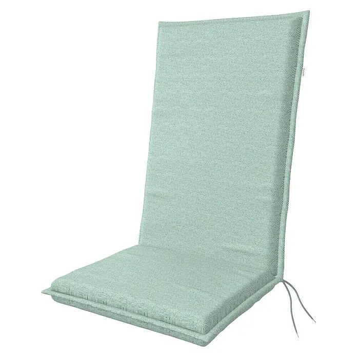 Doppler Sitzauflage Art - Hochlehner, L x B x H: 119 x 48 x 6 cm, Baumwoll-Polyester-Mischgewebe, Blau - Ein hellgrünes Sitzkissen für Stühle mit hoher Rückenlehne, ideal für Gartenmöbel. Das Kissen hat praktische Bänder zur Befestigung.