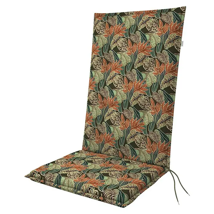 Doppler Sitzauflage Living - Hochlehner, L x B x H: 119 x 48 x 6 cm, Baumwoll-Polyester-Mischgewebe, Grün/Orange - Gemusterte Stuhlauflage mit Blättern. Die komfortable und stilvolle Stuhlauflage sorgt für ein entspanntes Sitzgefühl im Garten oder auf der Terrasse.