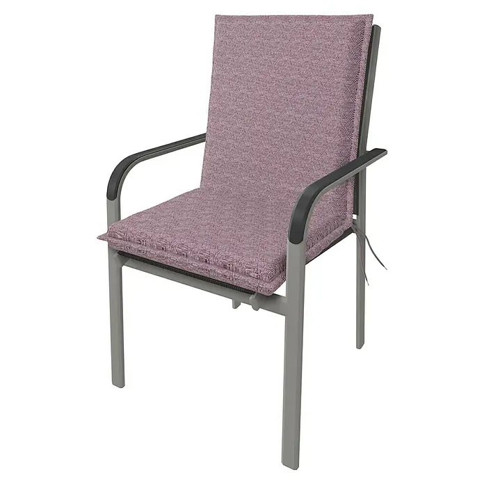 Doppler Sitzauflage Art - Niederlehner, L x B x H: 100 x 48 x 6 cm, Baumwoll-Polyester-Mischgewebe, Violett - Sessel mit grauem Gestell und gemustertem, rosafarbenem Kissen für zusätzlichen Sitzkomfort.