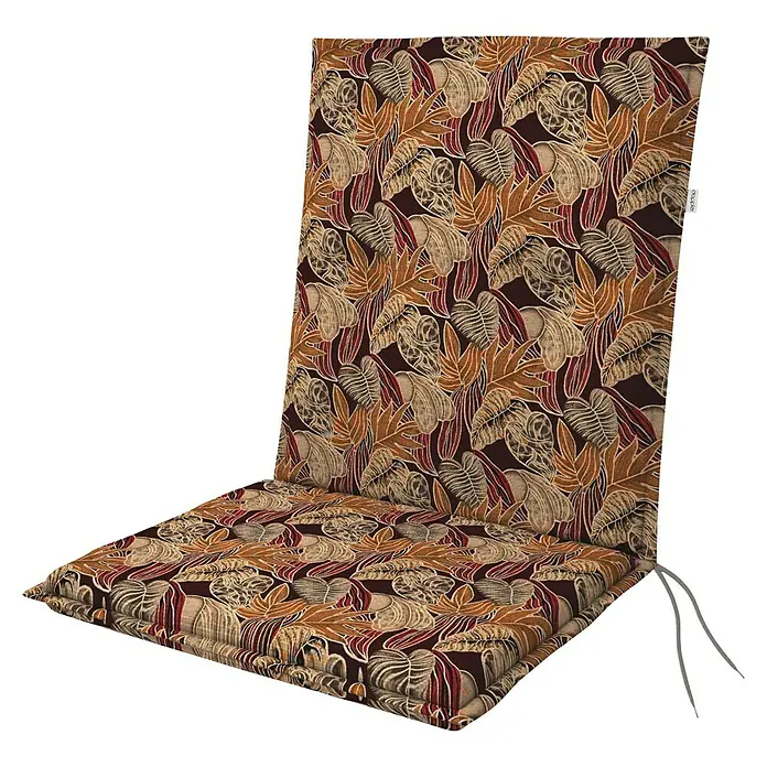 Doppler Sitzauflage Living - Niederlehner, L x B x H: 100 x 48 x 6 cm, Baumwoll-Polyester-Mischgewebe, Orange/Beige - Hier ist ein dekoratives Stuhlkissen mit einem braunen Blätterdruckmuster, das Komfort und Stil für Ihre Sitzgelegenheiten bietet.
