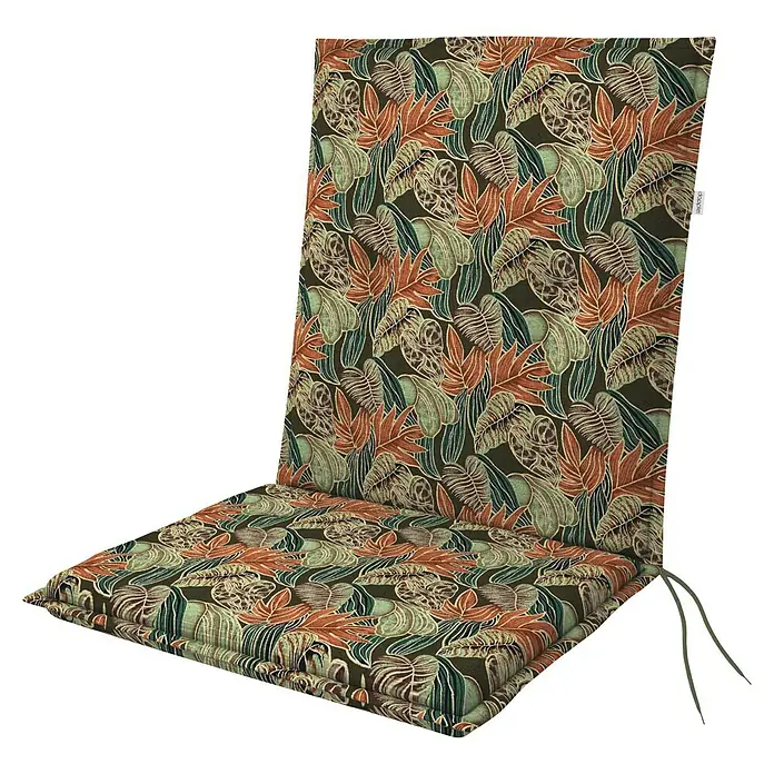 Doppler Sitzauflage Living - Niederlehner, L x B x H: 100 x 48 x 6 cm, Baumwoll-Polyester-Mischgewebe, Grün/Orange - Dekoratives Sitzkissen mit Blättermuster. Bequeme und stilvolle Ergänzung für Gartenmöbel oder Innenbereich.