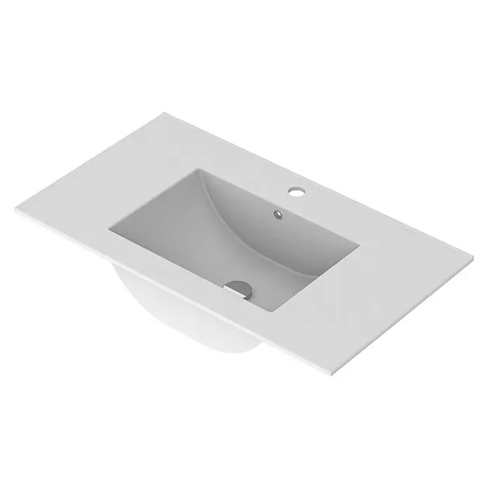 Lavabo Obi - 81 x 45,6 cm, Orificios para grifo: Medio, Con desbordamiento, Blanco - Un lavabo sobre encimera blanco con forma rectangular y desagüe central. Práctico y elegante para cualquier baño.