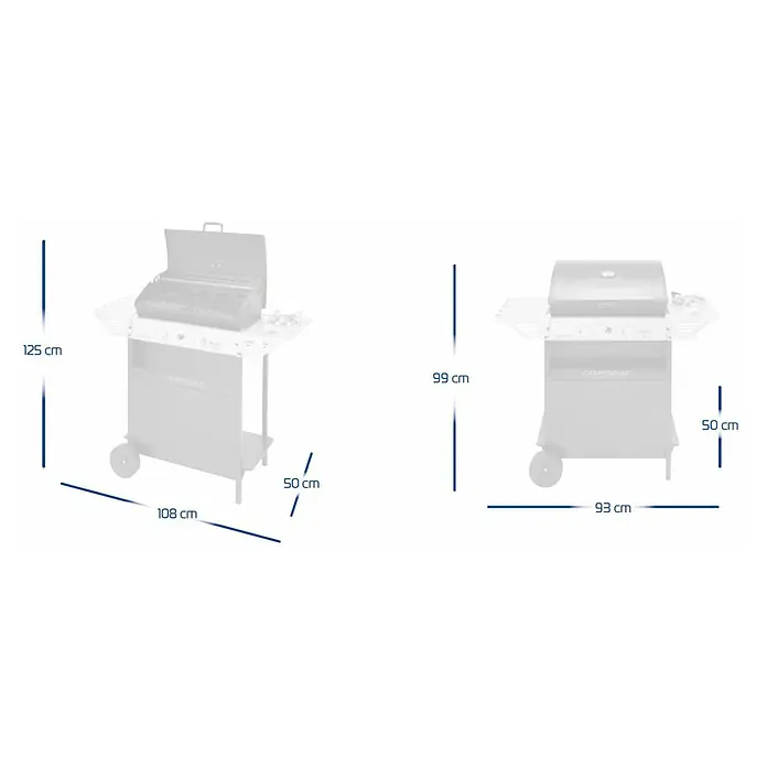 Campingaz Barbacoa de gas XPERT 200 LS Plus Rocky - Superficie de la parrilla (An x Pr): 54,5 x 34,5 cm, 8,2 kW, Número de quemadores: 2 - Representación de una parrilla de gas Campinaz con especificaciones de tamaño en centímetros, ofreciendo una vista detallada del producto.