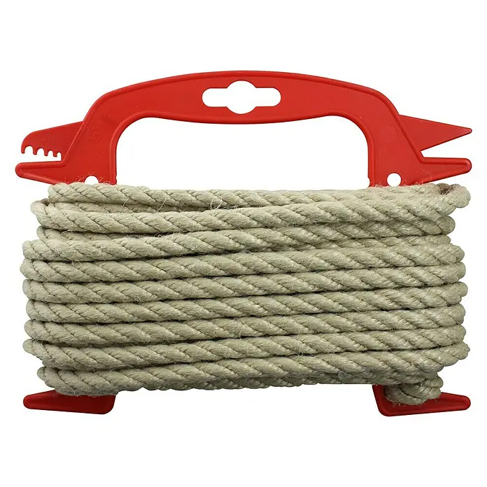 Stabilit Cuerda - 8 mm x 10 m, Plástico, Color cáñamo, Carga soportada: 75 kg - Bobina de cuerda natural trenzada enrollada en una bobina de plástico roja. Perfecto para proyectos de bricolaje, decoraciones o manualidades.