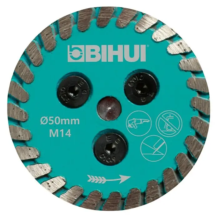 Bihui Diamant-Trennscheibe DCW50 - Durchmesser: 50 mm, M 14 - BIHUI Ø50mm M14 Diamanttrennscheibe mit Turbokante für präzise und saubere Schnitte in harten Materialien, ideal für Fliesenleger und Handwerker.