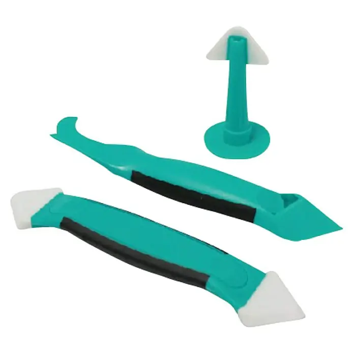 Bihui Fugenglätter-Set REP&FINISH - 3 -tlg. - Ein Set Fugenwerkzeuge in Türkis und Weiß, ideal für präzises Abdichten und Glätten von Fugen im Badezimmer oder Küche.
