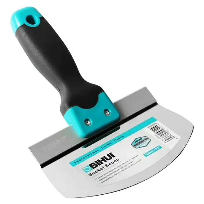 Bihui Eimerkelle PTK165 - Länge: 165 mm - BIHUI Eimer Schaufel: Professionelles Fliesenwerkzeug mit gebogener Klinge und Edelstahl für einfaches Mischen und Entfernen von Materialien.