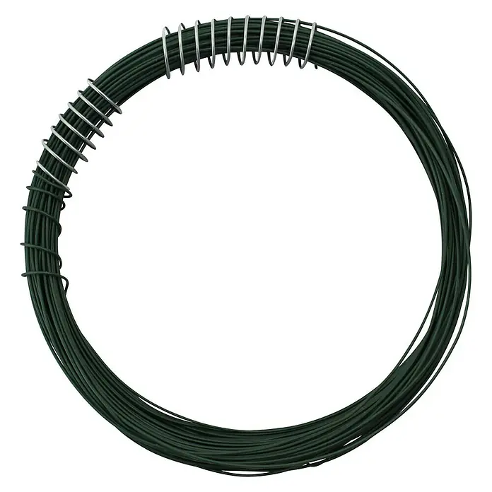 Stabilit Draht - Ø x L: 1 mm x 3.200 cm, Metall - Nahaufnahme von einem grünen, umwickelten Drahtring, der teilweise mit silberfarbenem Draht umwickelt ist.