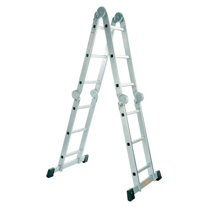 Escalera deslizante - Número de peldaños: 12 ud., Altura de trabajo: 3,5 m, Carga soportada: 150 kg, Aluminio - Una escalera multifuncional plateada en configuración de marco en A, perfecta para diversas tareas en la casa o en el jardín. Robusta y versátil.